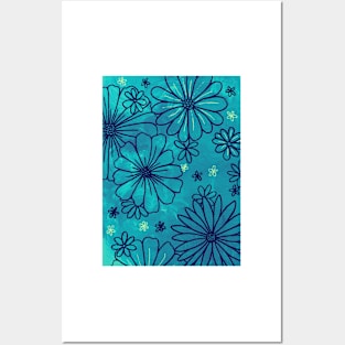 Tie-dye Flowers - Blue Posters and Art